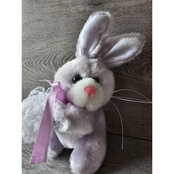 Vintage PBC International Bunny Rabbit Plush Stuffed Animal 7" Purple Easter - Picture 2 of 9